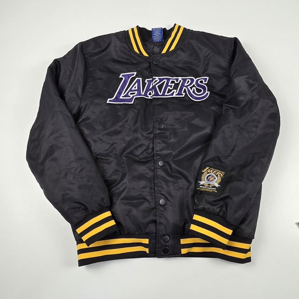 Los Angeles Lakers Satin Jacket Mens Small Black NBA Basketball Ultra Game